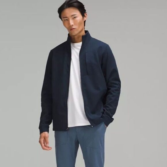 Lululemon Navy Blue Sojourn Zip Pockets Track Jacket Warpstreme Athletic Large - Picture 1 of 11